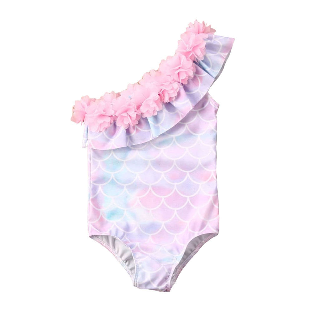 One Shoulder Ruffles Kids Girls Bikini Swimwear childrensterritory
