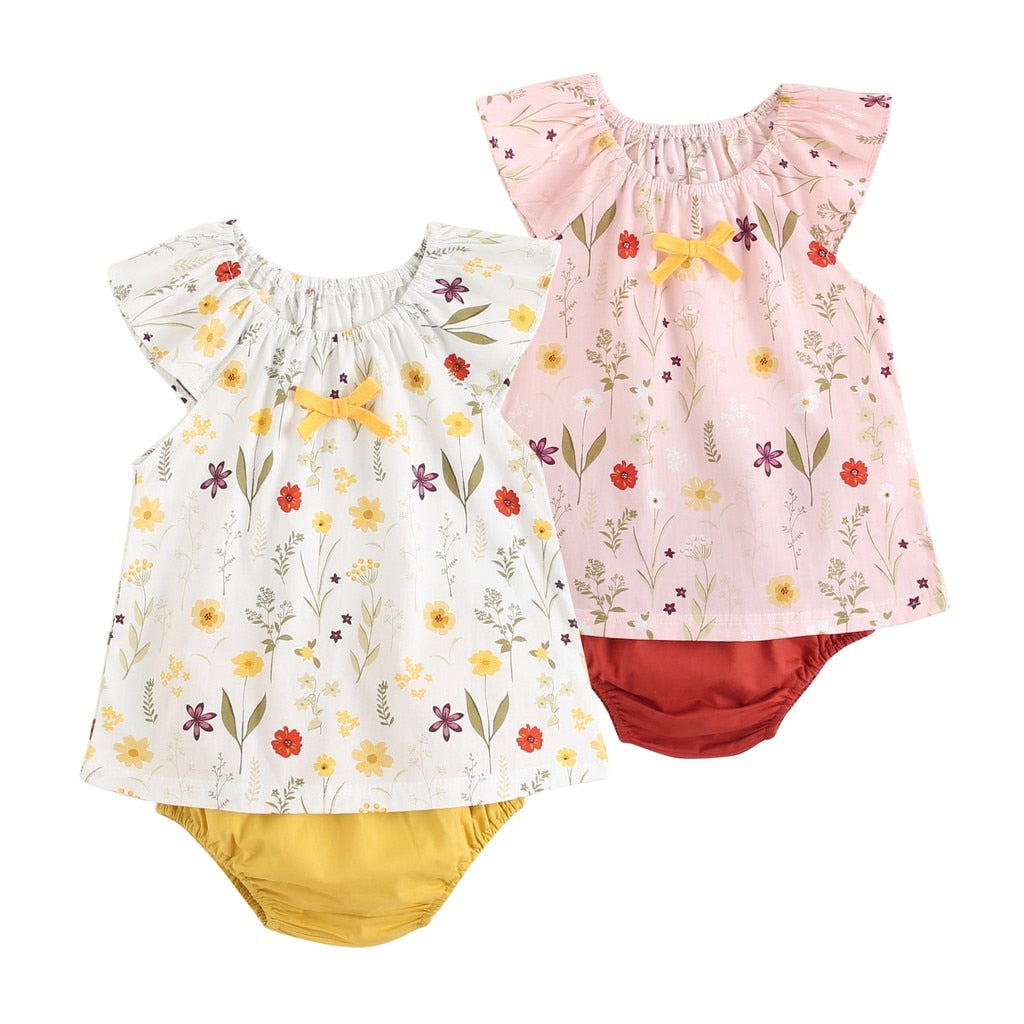 Baby Girl Floral Tops + Bottoms 2pcs Casual Cotton Outfits childrensterritory