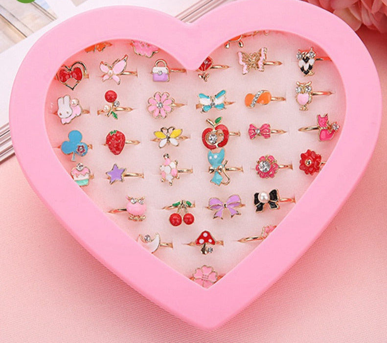 Kids Girls 10/20/36 pcs Cute Adjustable Rings | Makeup Toys childrensterritory