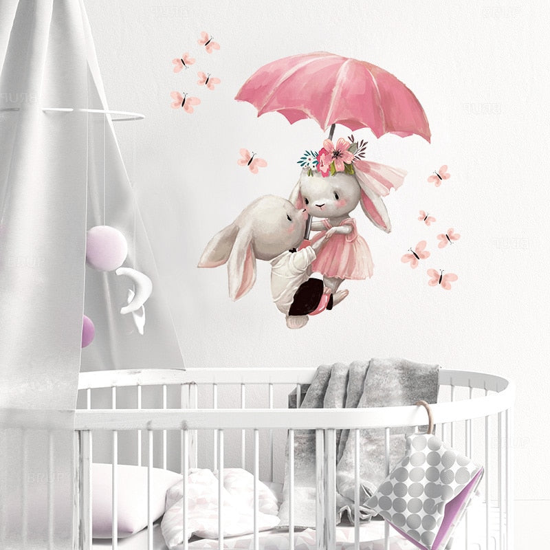 Bunny in Love Pink Wall Decals for Baby Girls Room childrensterritory