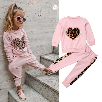 Long Sleeve Leopard Print Tracksuit Sets for Kids Girls childrensterritory