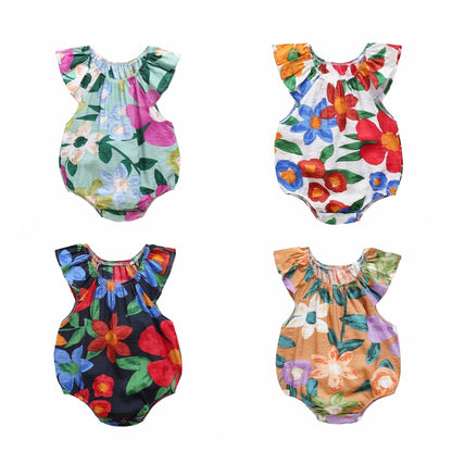 Floral Print Sleeveless Summer Bodysuits for Baby Girls childrensterritory