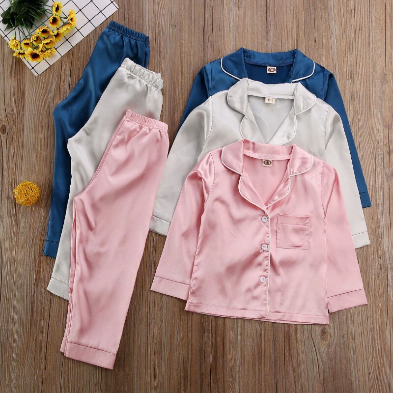 Kids Boy Girl Long Sleeve Silk Sleepwear/Pajamas childrensterritory