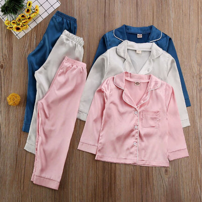 Kids Boy Girl Long Sleeve Silk Sleepwear/Pajamas childrensterritory