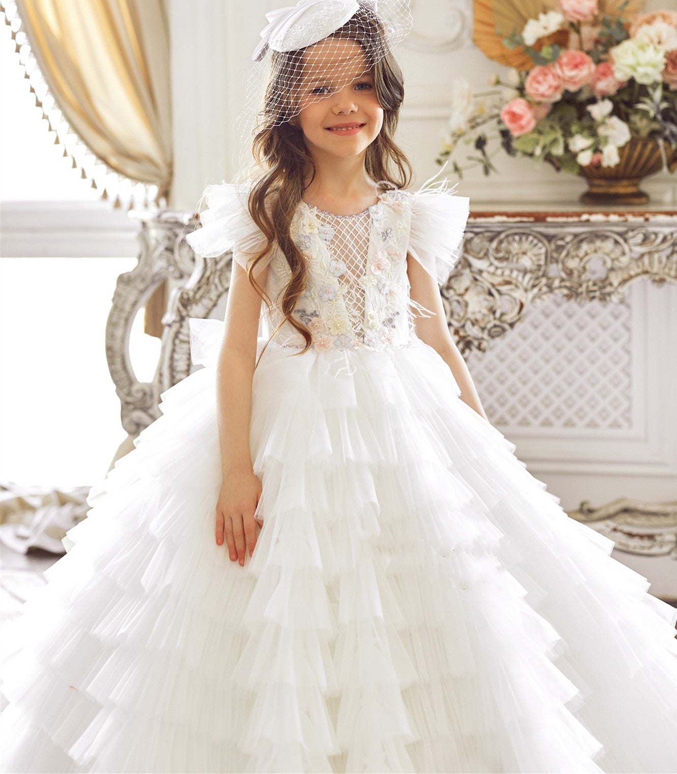 Tiered Puffy Tulle Flower Girl Dress For Communion childrensterritory