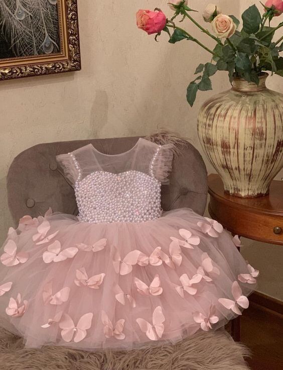 3D Butterflies Pearls Top Princess Dress For Baby/Kids Girls childrensterritory