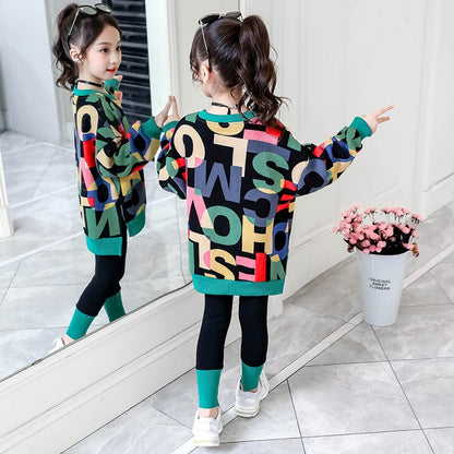Kids Girls Letter Print Sweater + Leggings Two-Piece Clothing Set childrensterritory