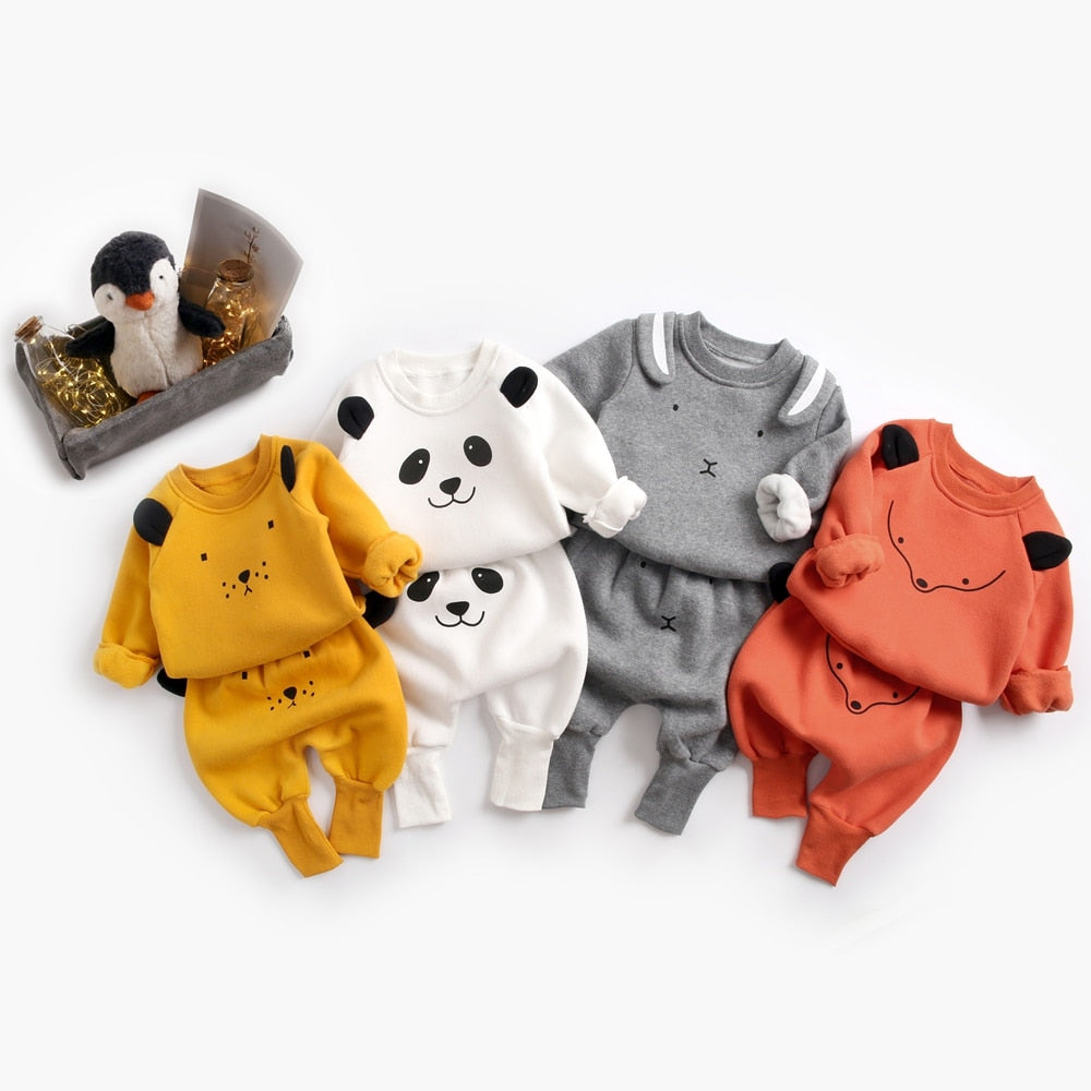 Animal Printed 2Pcs Casual Warm Baby Clothes Sets Tops + Pants childrensterritory