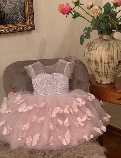 3D Butterflies Pearls Top Princess Dress For Baby/Kids Girls childrensterritory