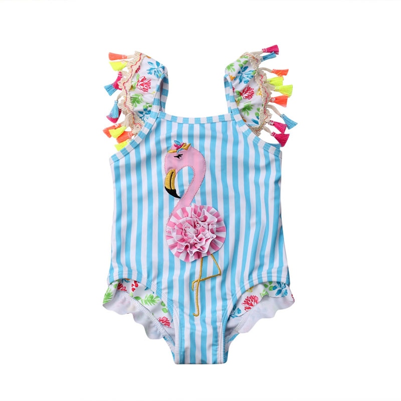 Cartoon Flamingo Design Kids Girls Bikini Beachwear childrensterritory