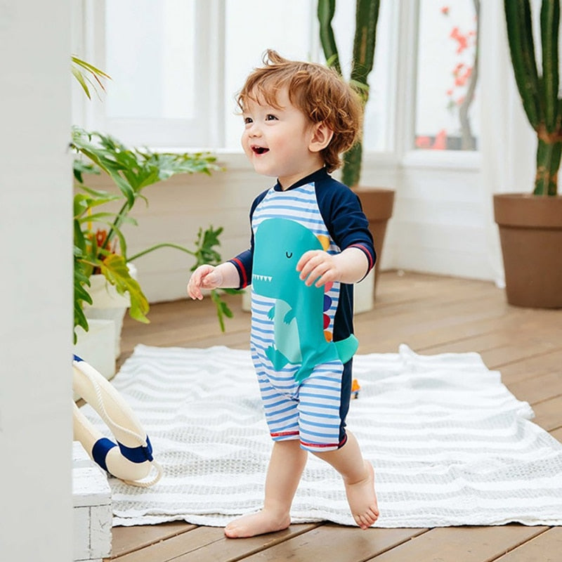Kids Boys Cartoon Print One Piece Zipper Sunsuit Beachwear childrensterritory