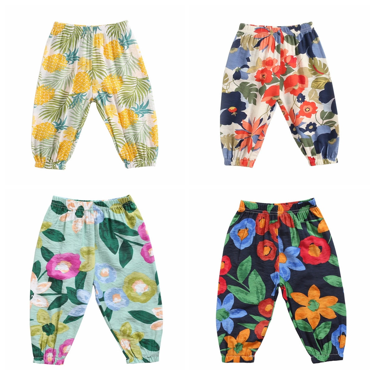 Baby Girl Floral Print Cotton Pants in Holiday Style childrensterritory