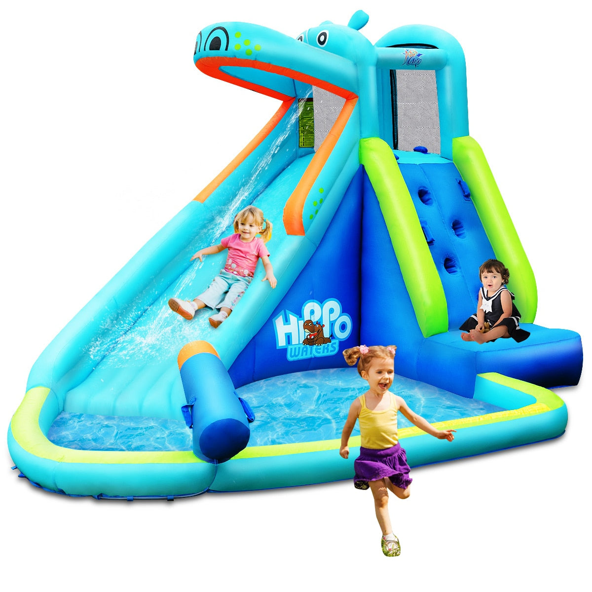 Kids Inflatable Hippo Bounce Slide &amp; Pool w/ Bag childrensterritory