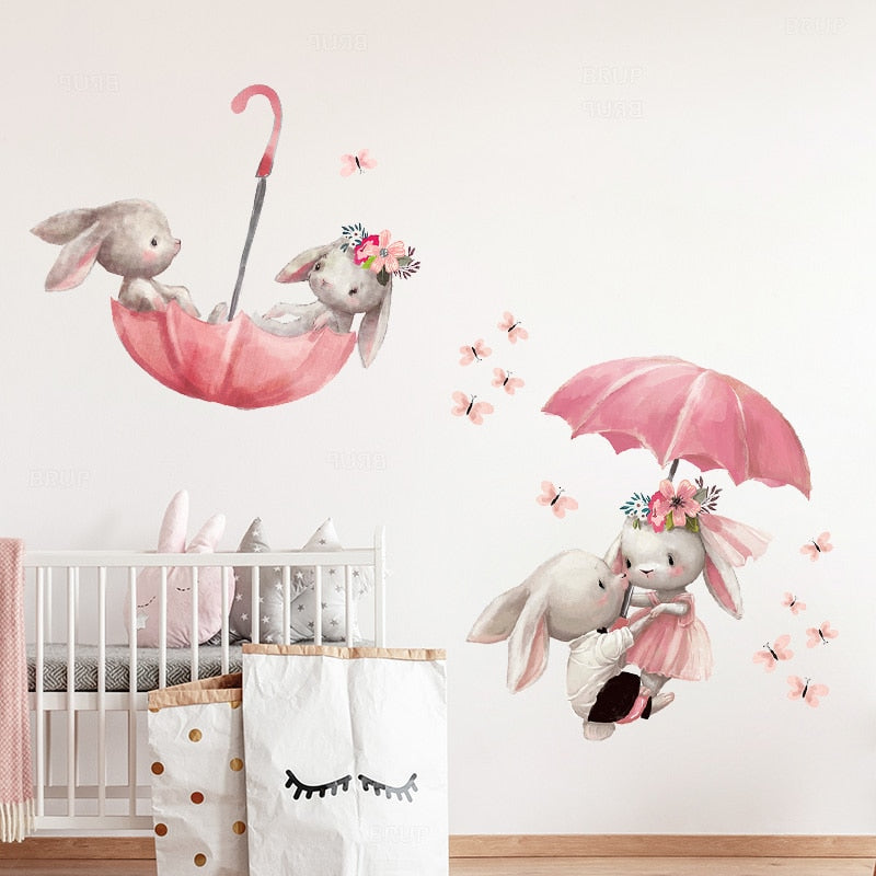 Bunny in Love Pink Wall Decals for Baby Girls Room childrensterritory