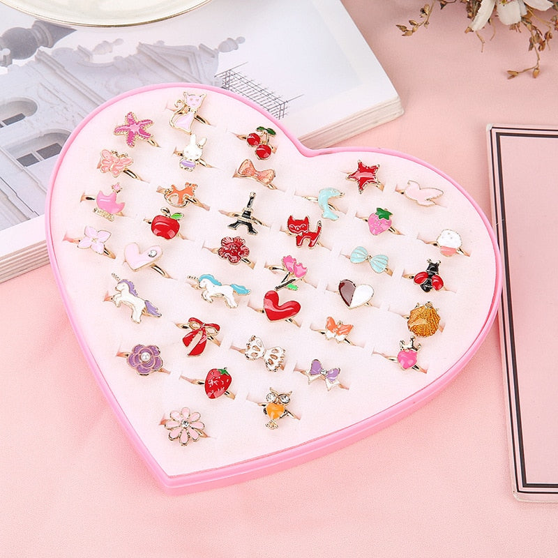 Kids Girls 10/20/36 pcs Cute Adjustable Rings | Makeup Toys childrensterritory
