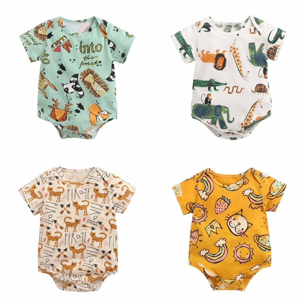 Cartoon Animal Print Baby Boys Girls Cotton Bodysuits childrensterritory