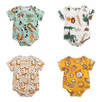 Cartoon Animal Print Baby Boys Girls Cotton Bodysuits childrensterritory