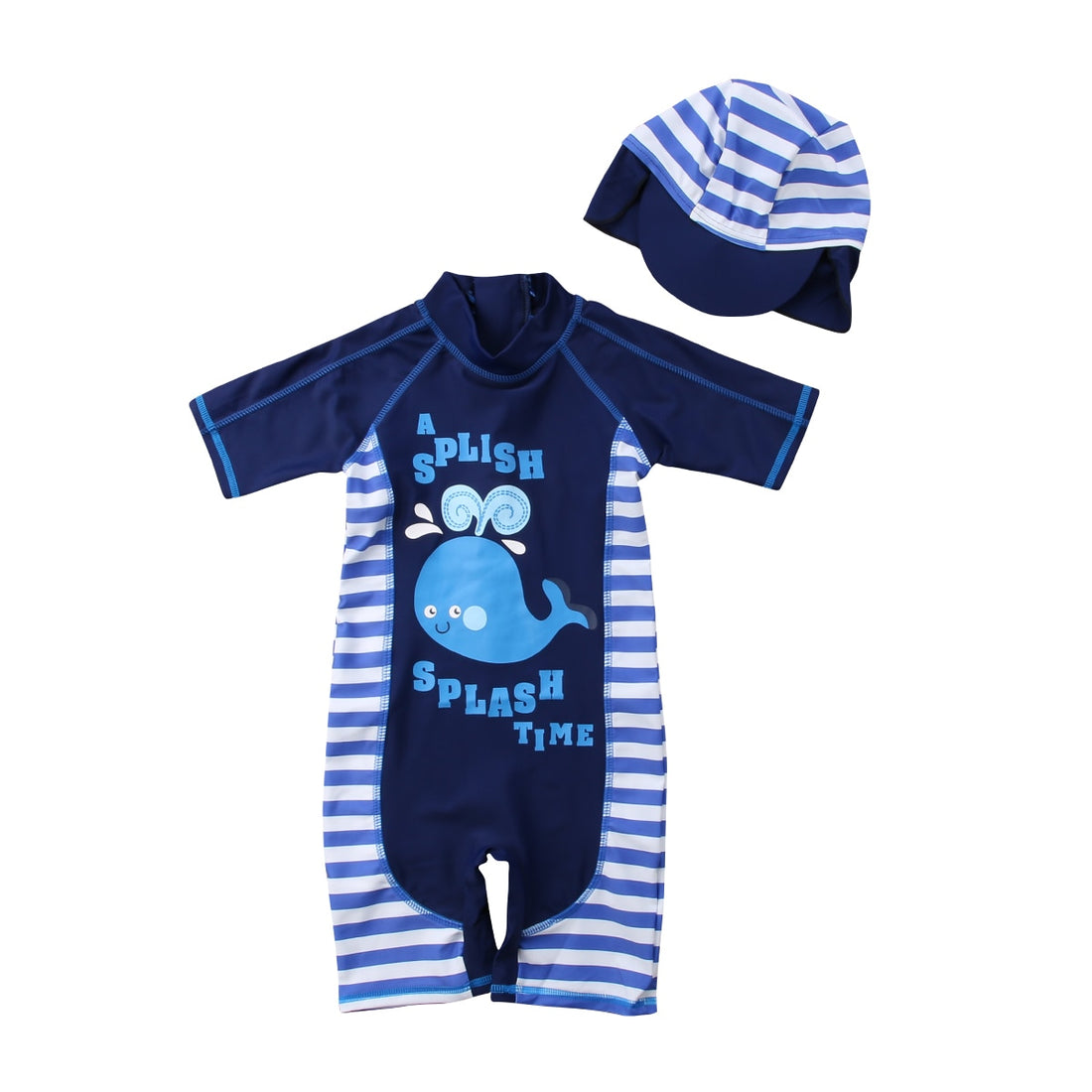 Kids Cartoon Letter Print Rash Guard Swimwear with Cap childrensterritory