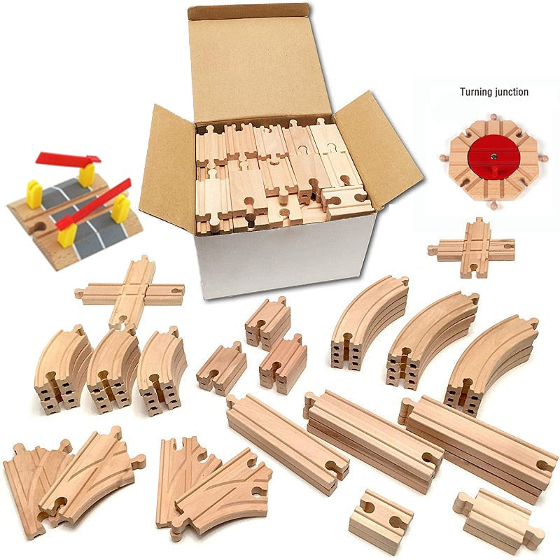 Wood Train Track Railway Toy Set for Kids childrensterritory