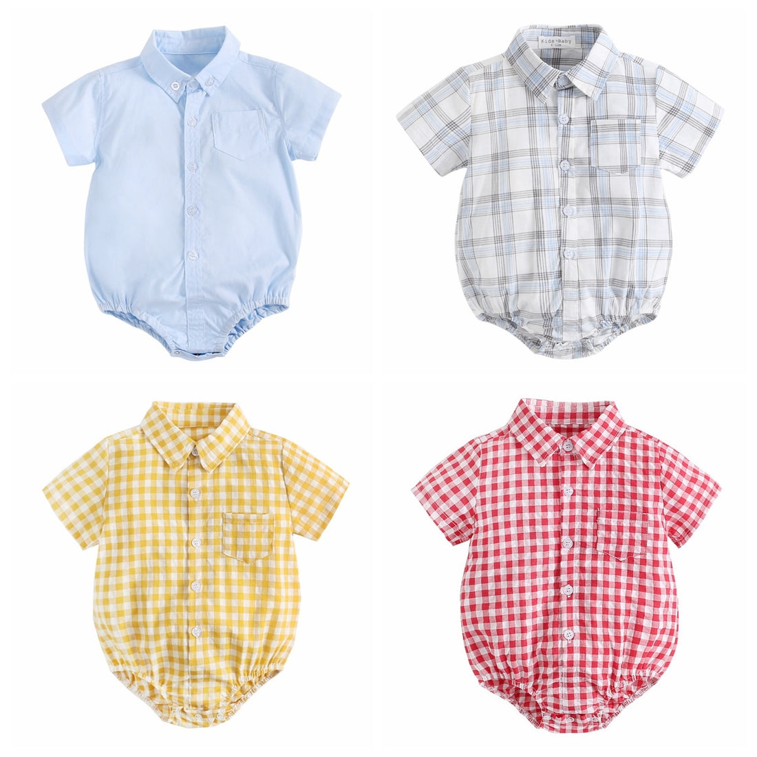 Plaid Cotton Baby Boys Short Sleeve Summer Bodysuit childrensterritory