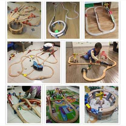Wood Train Track Railway Toy Set for Kids childrensterritory