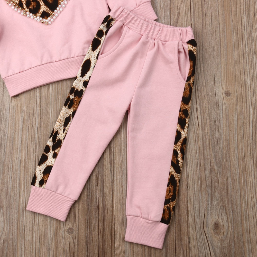 Long Sleeve Leopard Print Tracksuit Sets for Kids Girls childrensterritory