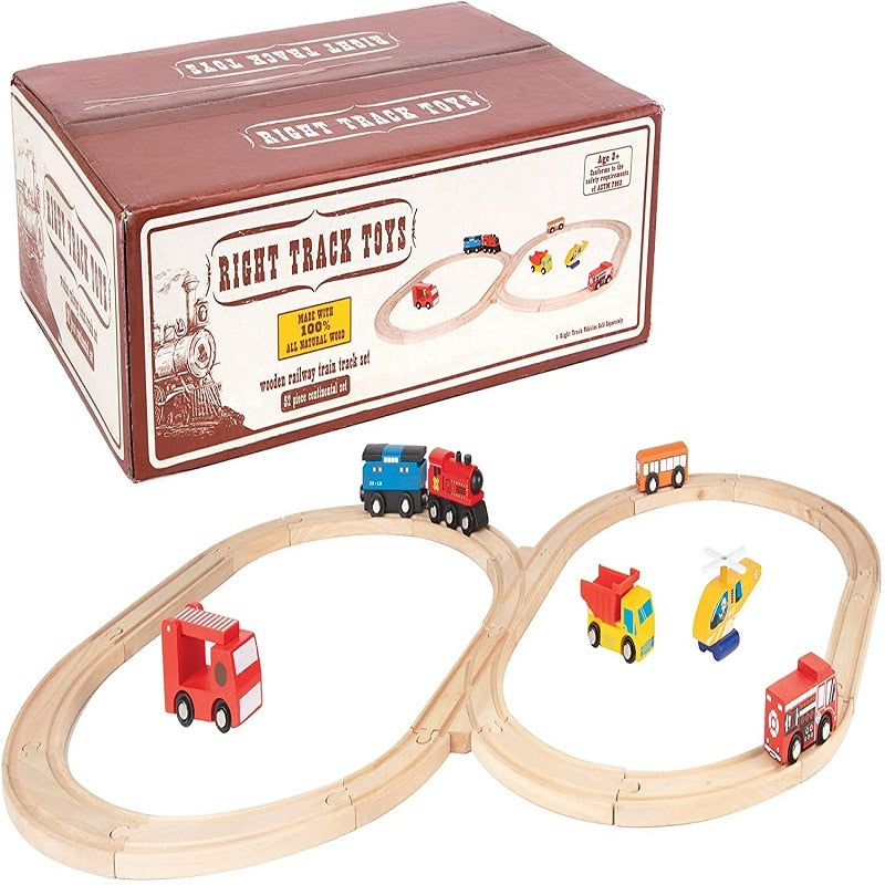 Wood Train Track Railway Toy Set for Kids childrensterritory