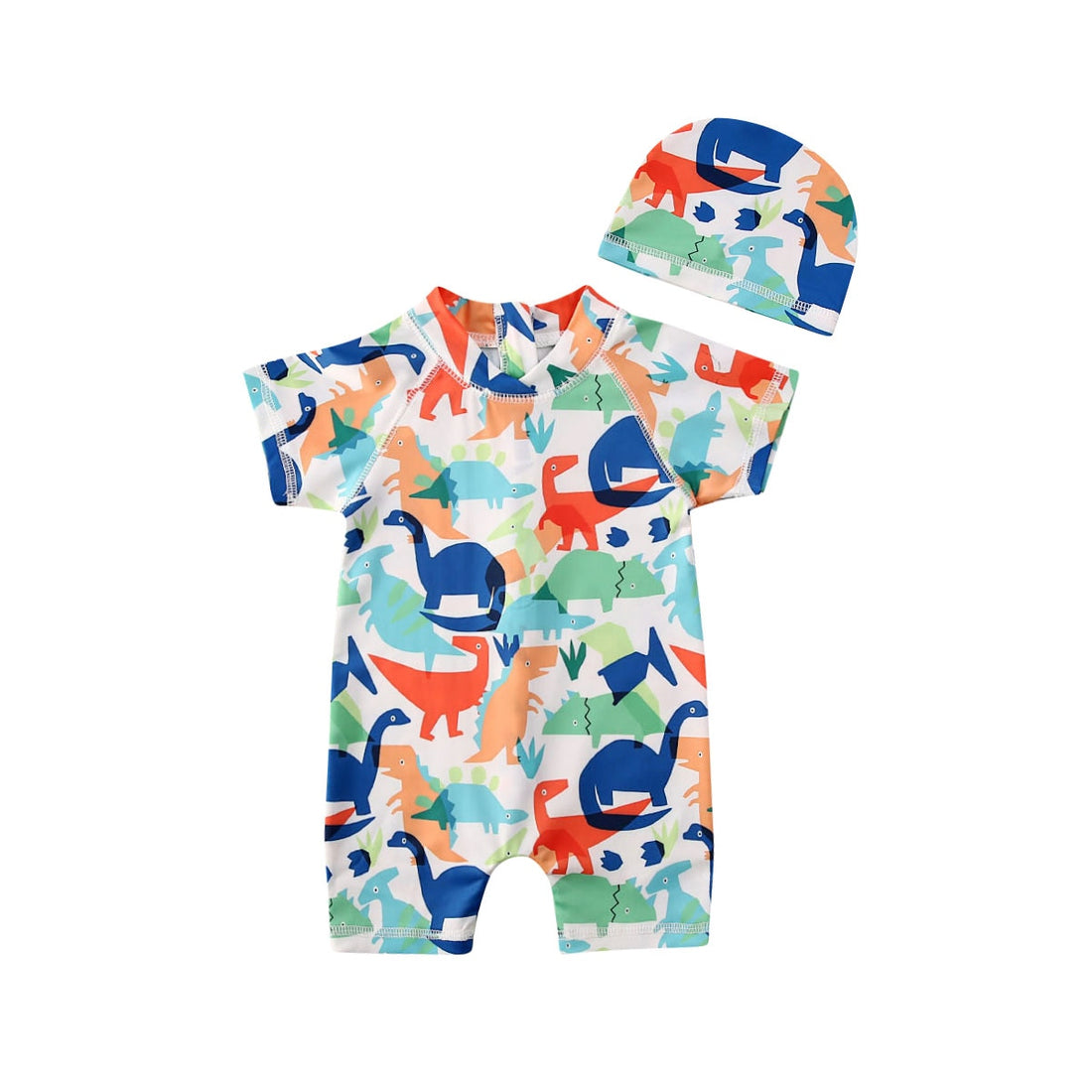 High Neck Animal Printed Kid Boy Swimwear with Hat childrensterritory