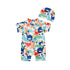 High Neck Animal Printed Kid Boy Swimwear with Hat childrensterritory