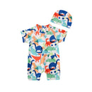 High Neck Animal Printed Kid Boy Swimwear with Hat childrensterritory