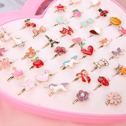Kids Girls 10/20/36 pcs Cute Adjustable Rings | Makeup Toys childrensterritory