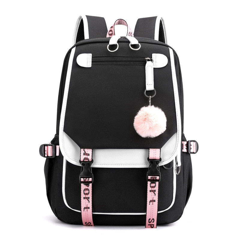 Kids/Teen Canvas School Bag/Backpack With USB Port childrensterritory