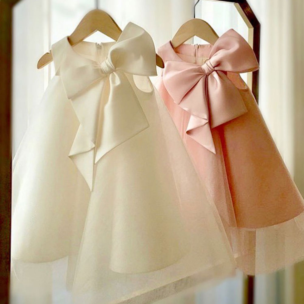 Little Girls Elegant Big Bow Tulle Wedding Party Dresses childrensterritory
