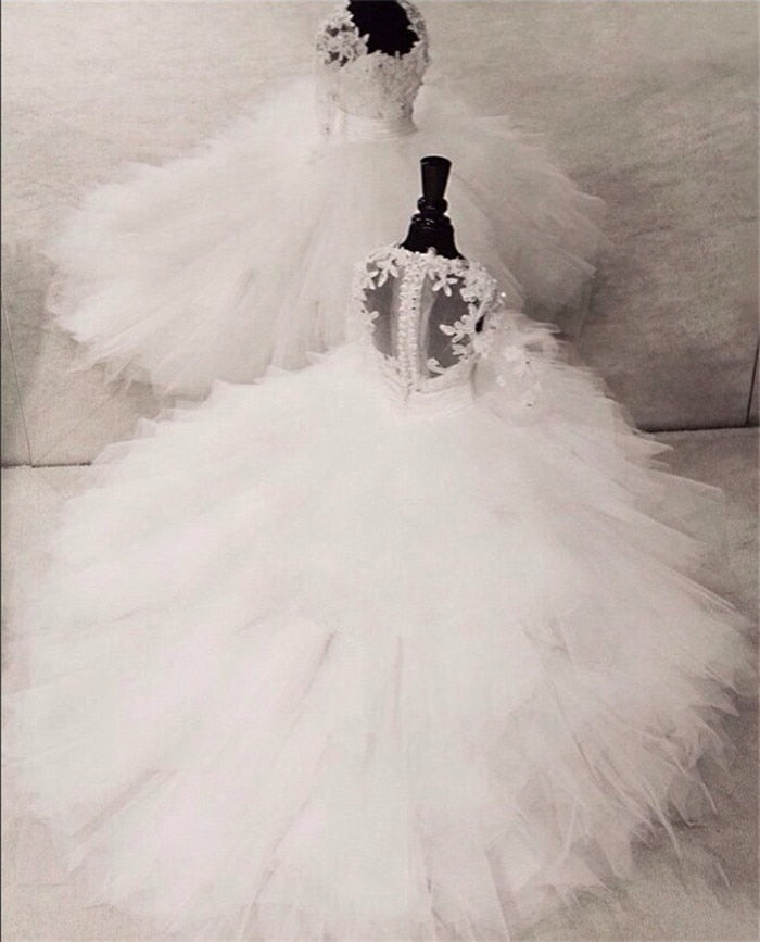 Lace Pearls Applique Flower Girl Dress for Wedding/Communion childrensterritory