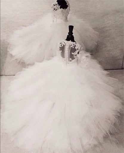Lace Pearls Applique Flower Girl Dress for Wedding/Communion childrensterritory