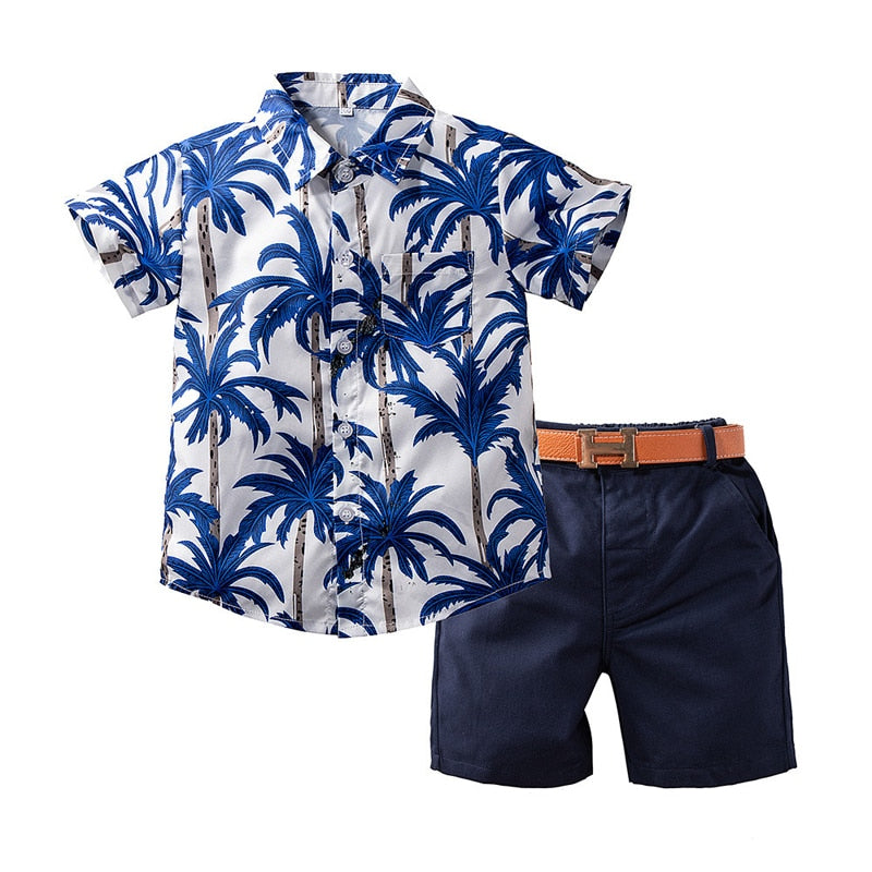 Kids Boys Hawaiian Shirt+Short Pants+Waistband Summer Suit childrensterritory