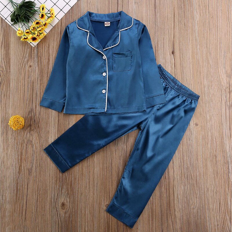 Kids Boy Girl Long Sleeve Silk Sleepwear/Pajamas childrensterritory