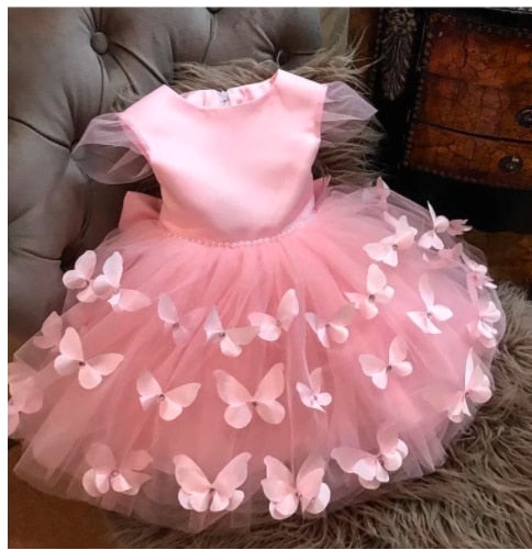 3D Butterflies Pearls Top Princess Dress For Baby/Kids Girls childrensterritory