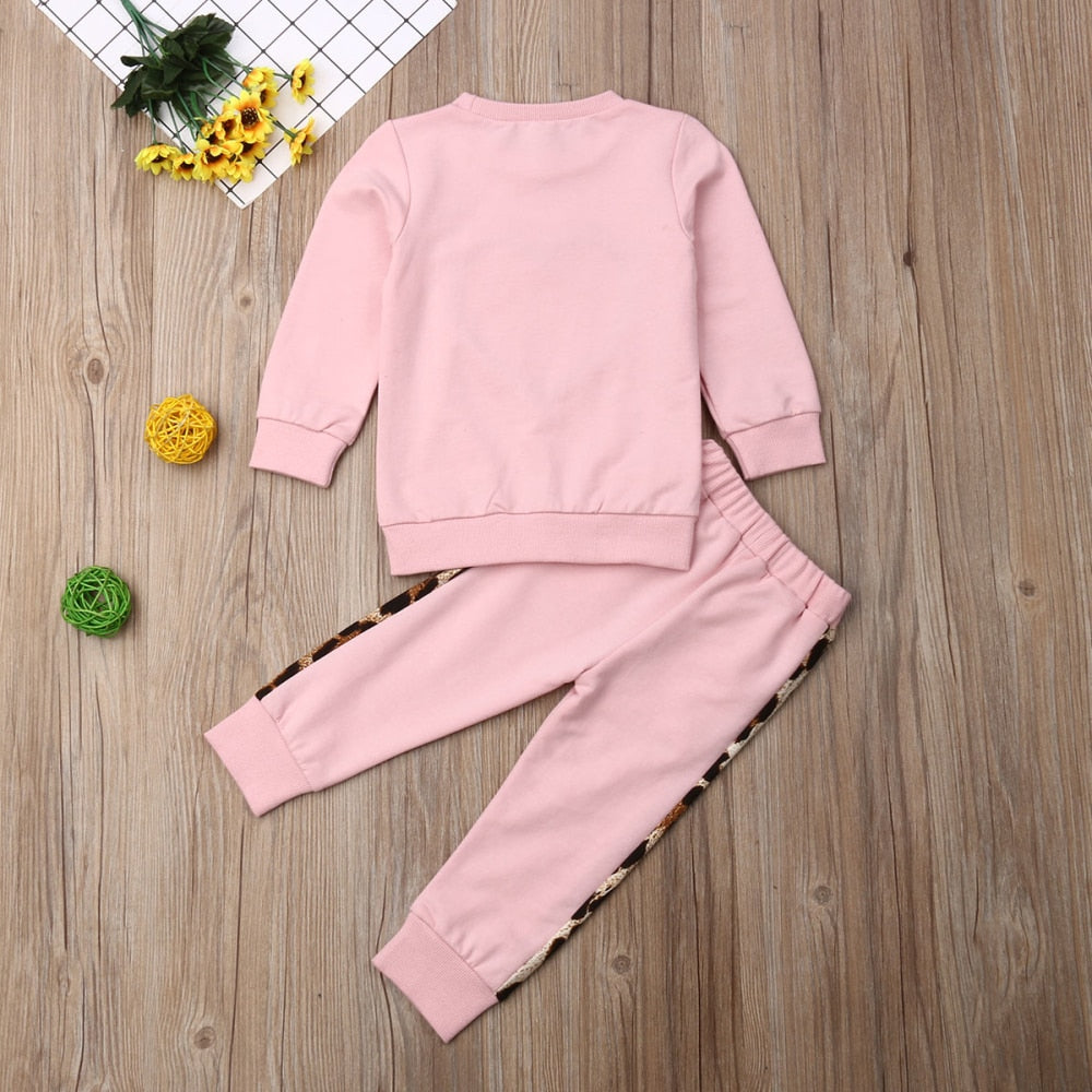 Long Sleeve Leopard Print Tracksuit Sets for Kids Girls childrensterritory
