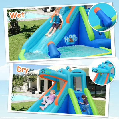 Kids Inflatable Hippo Bounce Slide &amp; Pool w/ Bag childrensterritory