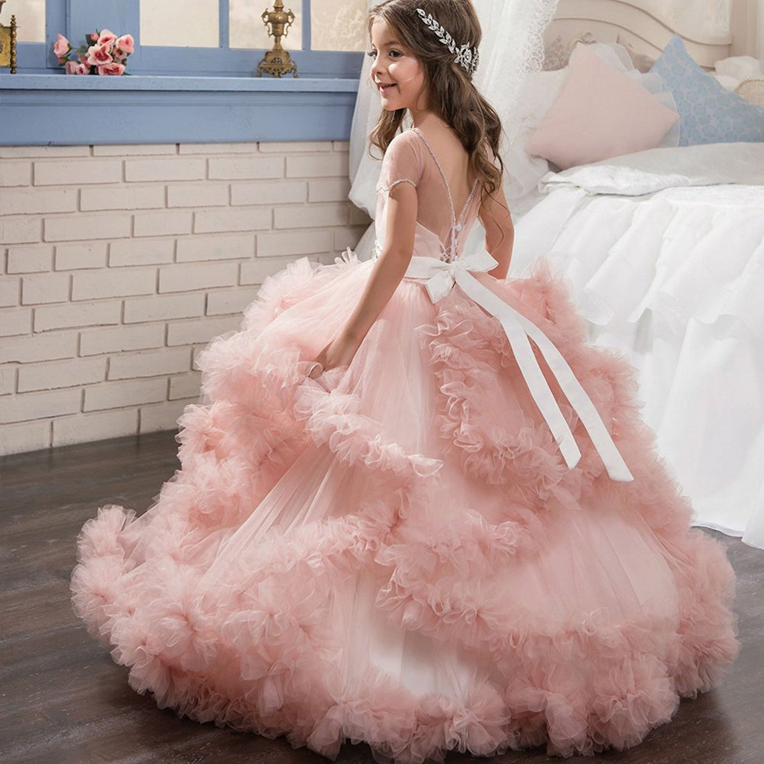 Multilayered Long Bridesmaid Pageant Dresses for Kids Girls childrensterritory