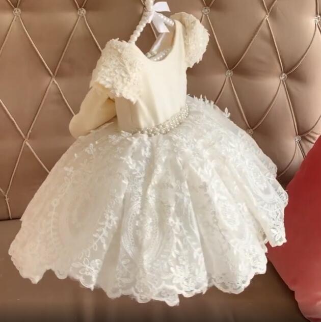 Tutu Pearls Flower Girl Dress for Baby/Kids Baptism childrensterritory