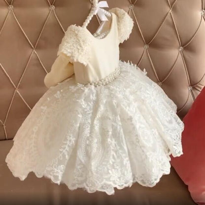 Tutu Pearls Flower Girl Dress for Baby/Kids Baptism childrensterritory