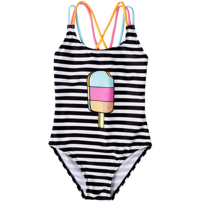 Ice Cream Printed Kids Girls Striped Beachwear Bodysuit childrensterritory