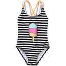 Ice Cream Printed Kids Girls Striped Beachwear Bodysuit childrensterritory
