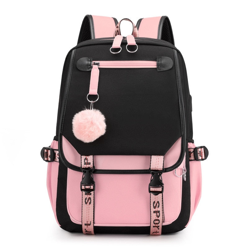 Kids/Teen Canvas School Bag/Backpack With USB Port childrensterritory