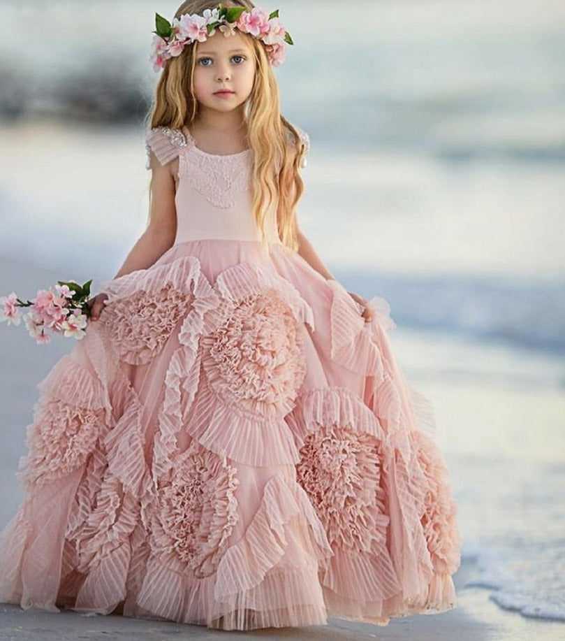 Lace Applique Pageant Flower Girls Dresses For Kids childrensterritory