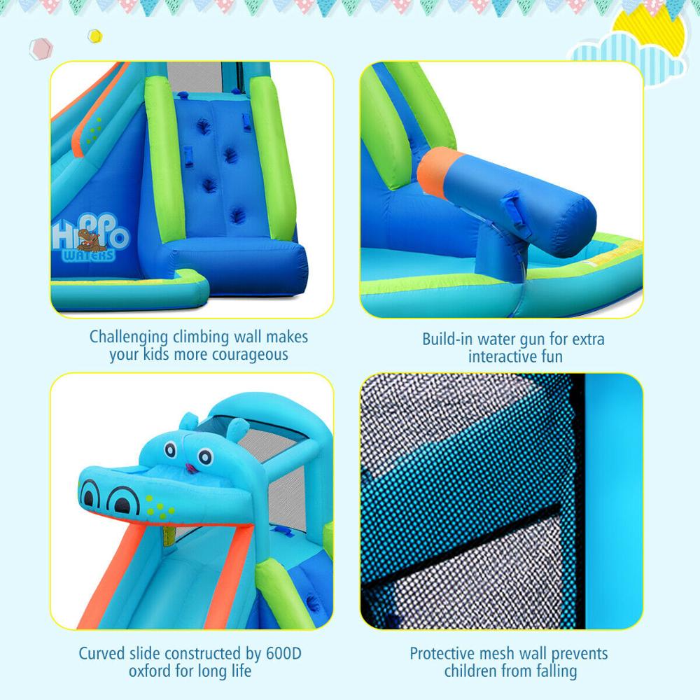 Kids Inflatable Hippo Bounce Slide &amp; Pool w/ Bag childrensterritory