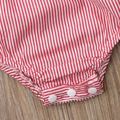 Sleeveless Striped Baby Girl Bodysuits with Headband childrensterritory