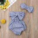 Sleeveless Striped Baby Girl Bodysuits with Headband childrensterritory